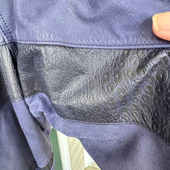Vintage Pelle NY Milano Navy Blue Leather Jacket M Moto Style Equestrian Lining - Picture 5 of 11